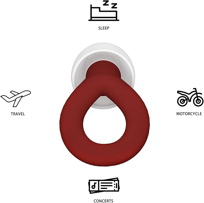 Earplugs for Sleeping, 33db Noise Canceling Ear Plugs, Waterproof Reusable Noise Canceling Earplugs for Concerts, Motorcycles, Travel and Hearing Protection - 8 Ear Tips in XS/S/M/L, Red