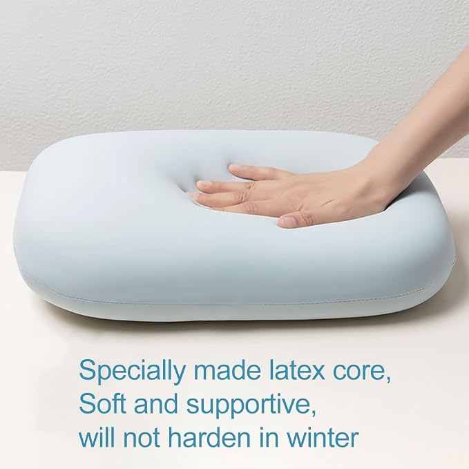 Carwales Auto Lumbar Support Pillow Cooling for Summer Slim Soft Latex Lower Back Support Cushion for Car Seat Office Nap Pillow Chair Recliner Pressure Relief Latex Memory Light Blue