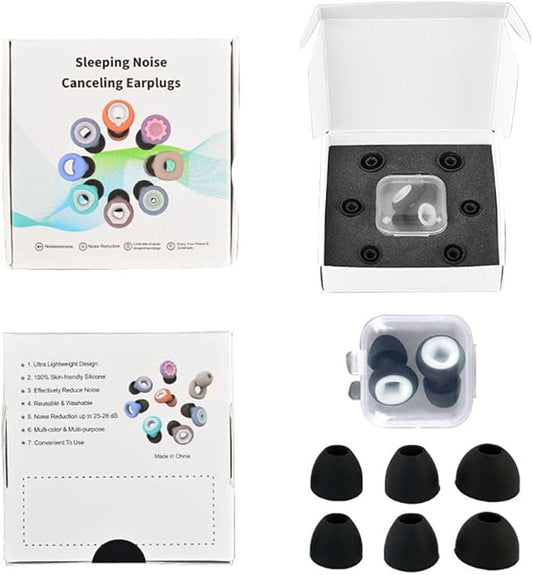 1 Box Sleeping Noise Canceling Earplugs, Protection for Focus, Travel, Concerts, Sports & Noise Sensitivity Reusable Noise reducing Soft Silicone earplugs(Black and White, 1 Count (Pack of 1))