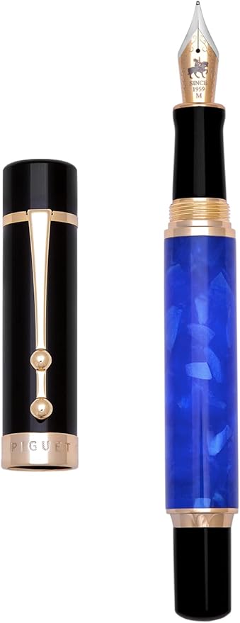 Piguet Genève – Luxury Fountain or Rollerball Pen Business Gift Set with Genuine Leather Card Holder, Premium Office Executive Gift (Fountain Pen, Océan Bleu Set)