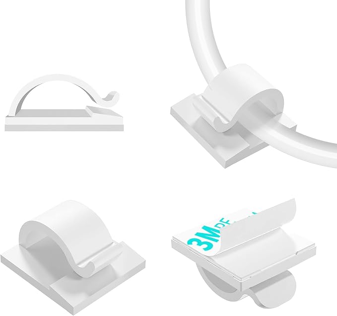 LinkDocs Cable Clips White, Adhesive Cord Clips, Cable Staples Outdoor Cable Management Wire Organizer Cord Holder for Under Desk, Car, Wall, TV PC Ethernet Cable (30 PCS White)