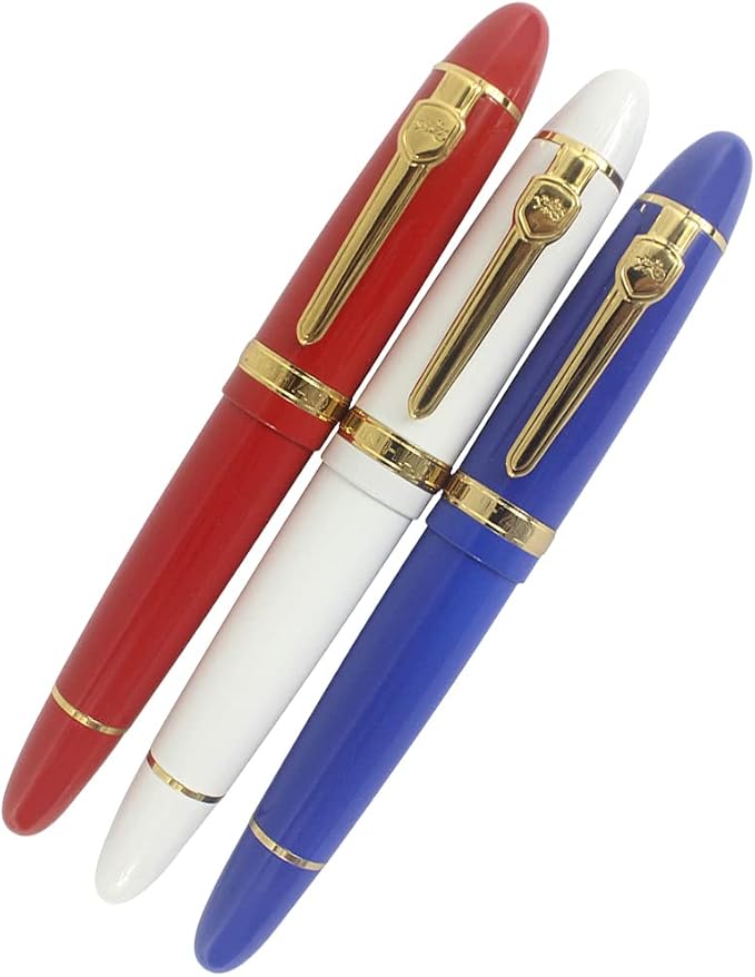 Jinhao 159 Rollerball Pens Heavy Big Pen Gold Trim 3 Pieces in 3 Colors (Red, White, Blue)