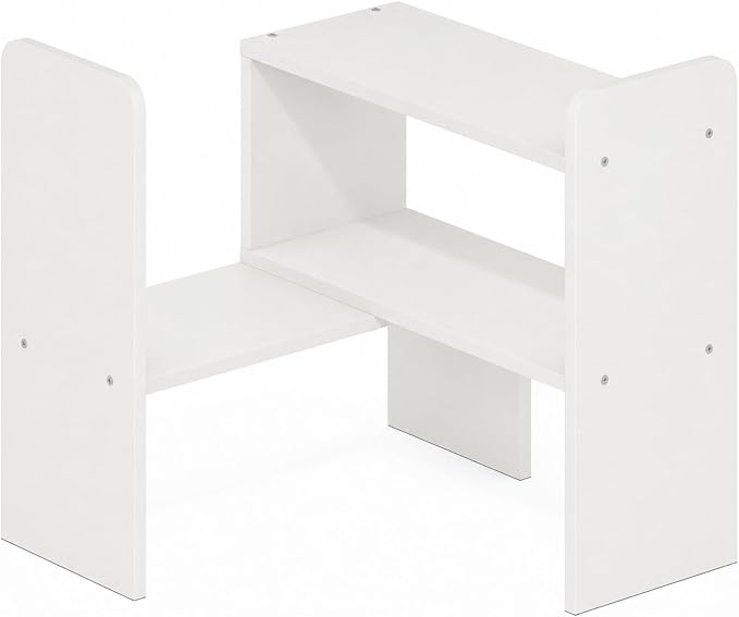 Furinno Classic Geometric Desk Organizers and Accessories, Plain White | Desk Top Book Shelf, for Office Supplies, Organization, Desk Accessories