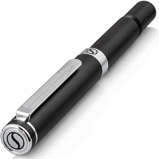 Scriveiner Black Rollerball EDC Luxury Pen, Stunning Pocket Pen with Chrome Finish, Cool Writing, Best Gift for Men & Women, German Schmidt Refill, Nice Present, Fancy Office Designer Set