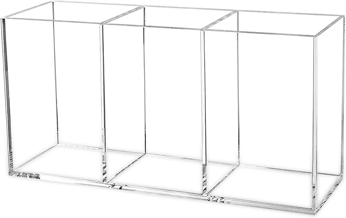 Cerpourt Clear Makeup Brush Organizer,Acrylic Cosmetic Brushes Storage Holder with 3 Slots,Pencil Pen Holder for Desk,Desk Organizer and Accessories for Vanity