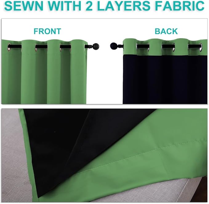 NICETOWN Full Shading Curtains for Windows, Forest Green, Pack of 2, 70 inches W x 95 inches L, Super Heavy-Duty Black Lined Blackout Curtains for Bedroom, Privacy Assured Window Treatment