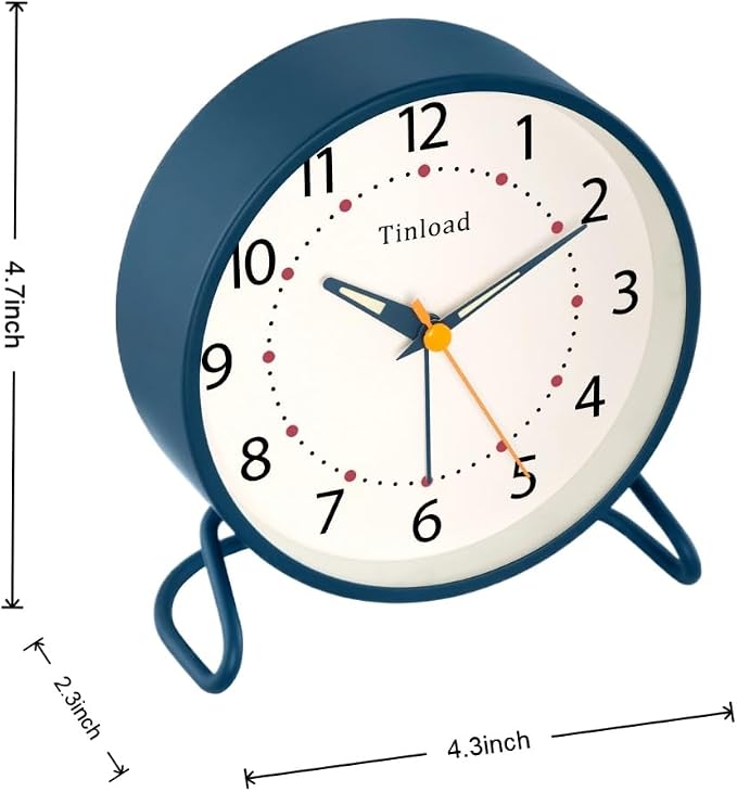 Tinload 4.5" Antique Retro Analog Alarm Clock, Small Silent Desk Clock with Manual Light, Snooze, for Living Room, Bedroom, Bedside, Desk(Blue)