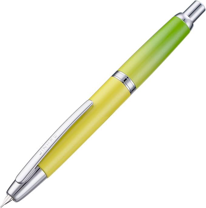 Jinhao 10 Press Fountain Pen with Box, Gradient Green Retractable Medium Nib with Ink Converter Set (Silver Clip)