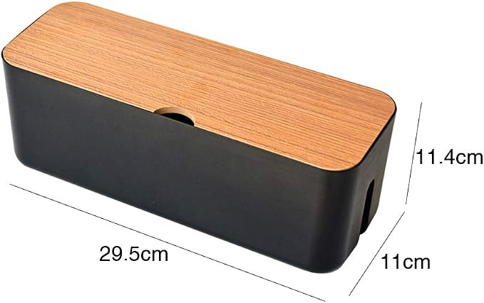 Cable Management Box - Wooden Style Large Cord Organizer Box to Hide Wires & Power Strips | Desk Computer Cable Organizer Box | Safe ABS Materia for Home & Office (Black)