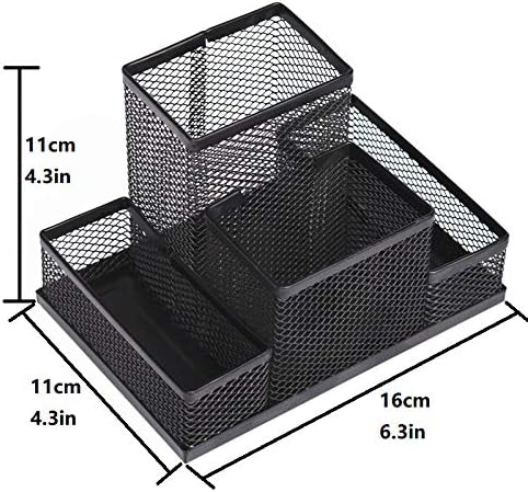 Fengtaiyuan T01, Black Metal Wire Mesh Pencil Holder, Desktop Organizer