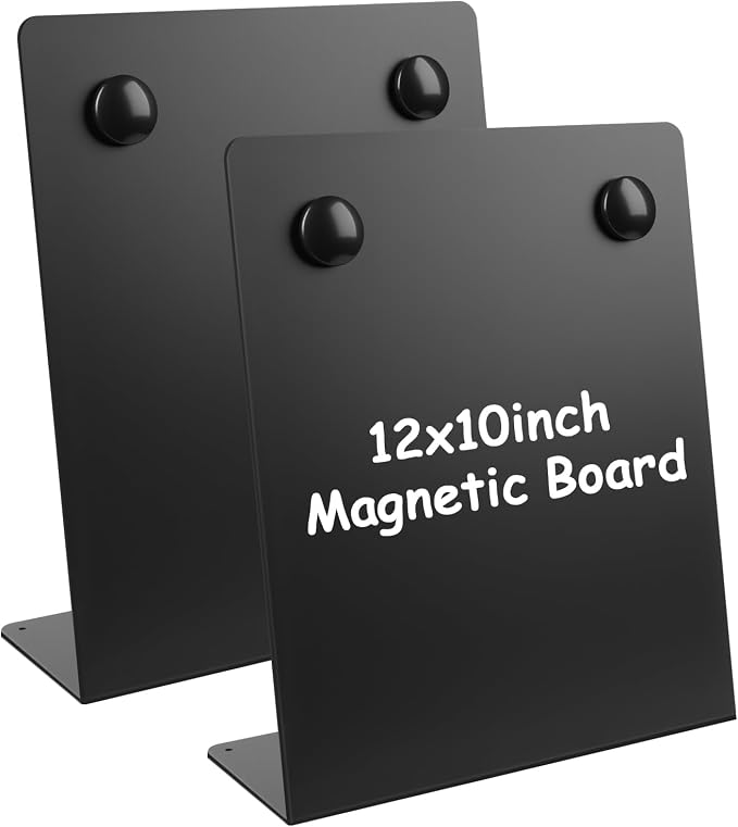 2 Pcs Large Magnetic Bulletin Board with Stand, 12x10inch Metal Magnet Display Board, Tabletop Memo Board, Memo Display Easel Stand with 4 Magnets for Home School Office