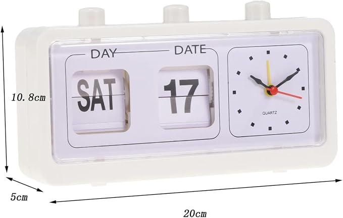 Auto Flip Down Clock Non-Ticking Calendar Clock with Day Date Display (Color : Black)