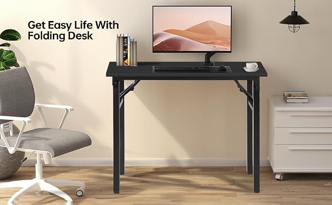 Panana Small Foldable Computer Desk, 31.5 inch Folding Home Office Desk for Small Spaces, Modern Simple Style for Home, Office, Study, Writing, No Assembly Required (Black, 31.5" x 15.7")