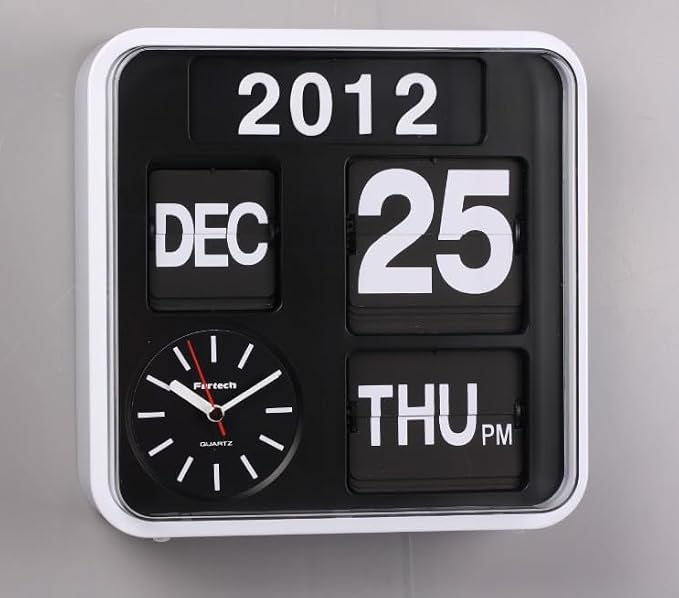 Retro Modern 9.45 Inches Calendar Day Date Flip Desk Wall Clock (Black)(No Battery Included)