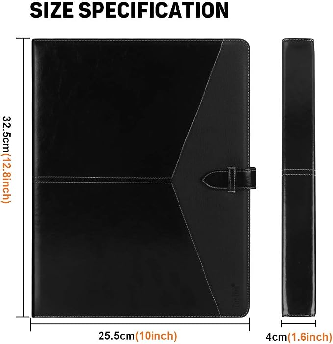 Toplive Padfolio 3 Ring Binder Organizer Business Portfolio Folder for Women, A4/ Letter Size PU Leather Professional Portfolio Padfolio for Interview Conference Presentation, Black