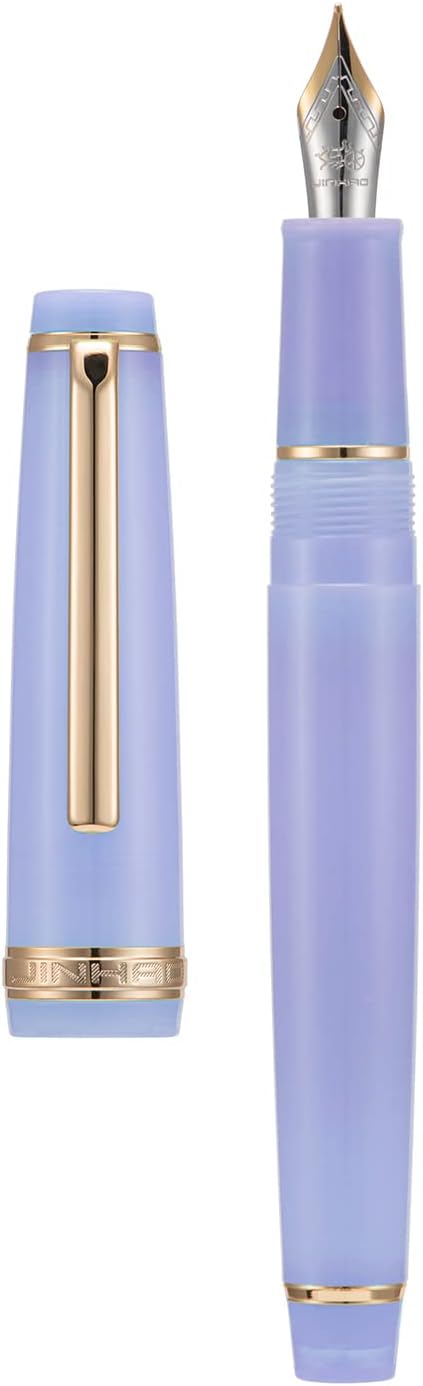 Jinhao 82 Acrylic Fountain Pen, Iridium Fine Nib with Ink Converter, Transparent Purple Classic Design Smooth Writing Pen (Gold Trim)