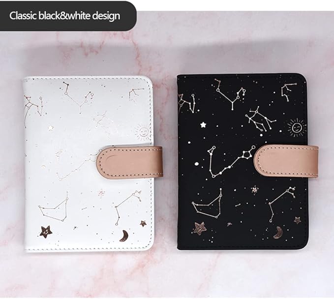 A6 Undated Daily Planner Starry Sky Journal Monthly & Daily Planner Small Diary Agenda, Self-filling Date, Soft Pu Leather Cover, Size 64K 4.1''x5.5'', Black+White