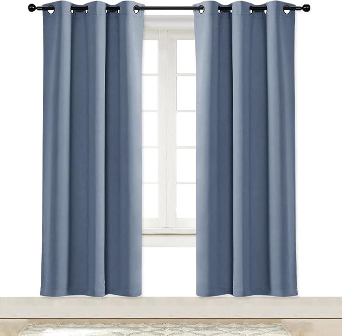NICETOWN Blackout Curtain Blind for Bedroom, Single Panel, W34 x L72 inches, Stone Blue, Thermal Insulated Grommet Blackout Room Darkening Drape/Drapery