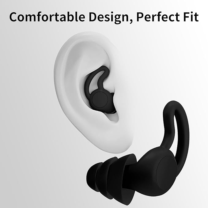 Noise Reduction Ear Plugs, NRR 40dB Ultra Comfortable Silicone Reusable Ear Plugs for Sleeping, Snoring Swimming, Studying, Concerts, Noise Cancelling and Hearing Protection Black