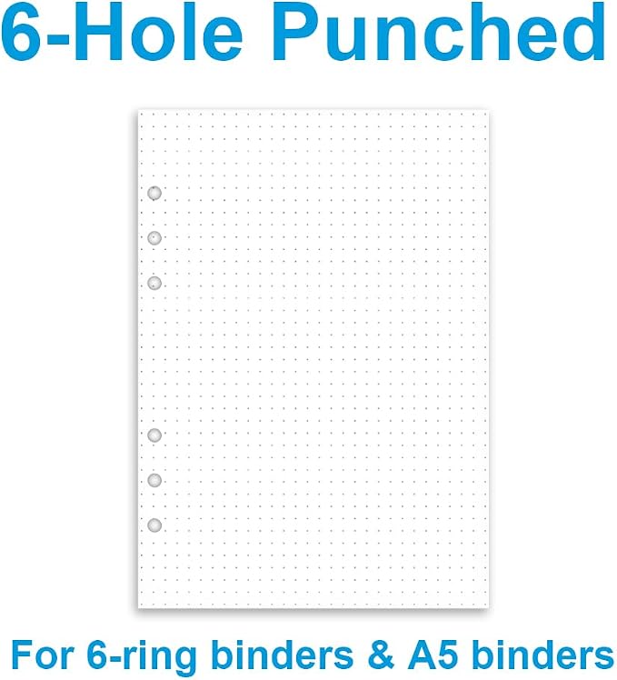 (3 Pack) A5 Dotted Paper Refills - 6 Hole Punched, 300 Sheets/600 Pages Dot Grid Paper, Refills for Filofax Planner/Binders/Organizer, 100gsm, 5.8'' x 8.3''