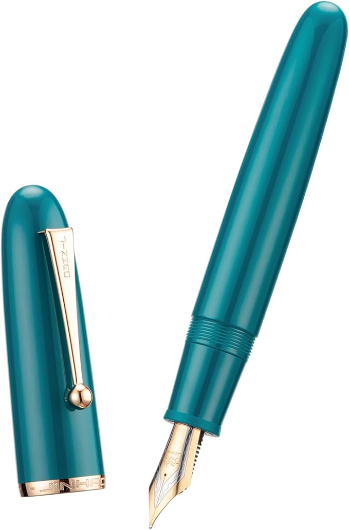 Jinhao 9019 Fountain Pen Lake Blue Acrylic Dadao Series Gold Trim #8 Fine Point Large Converter Smooth Writing Instrument