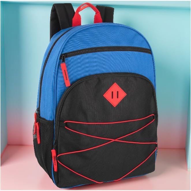 Trail maker Kids Backpacks with School Supplies for Boys, Girls | 30 Piece Back to School Supplies Set with 17" Bungee Backpack (Blue & Black)