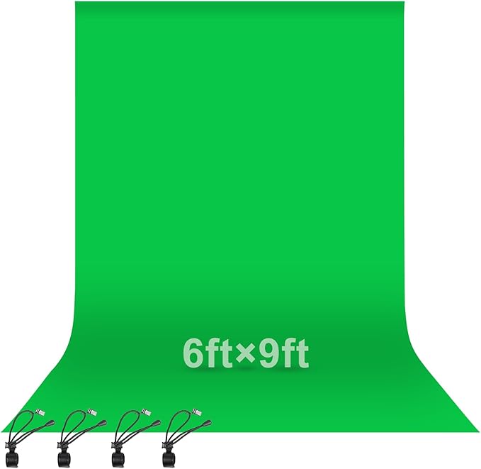 EMART Green Screen Backdrop, 6 x 9 Ft Photography Greenscreen Background Sheet Fabric Kit for YouTube Video Streaming Zoom, Small Photo Chromakey Polyester Cloth Curtain with 4 Clip