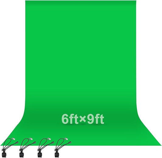 EMART Green Screen Backdrop, 6 x 9 Ft Photography Greenscreen Background Sheet Fabric Kit for YouTube Video Streaming Zoom, Small Photo Chromakey Polyester Cloth Curtain with 4 Clip