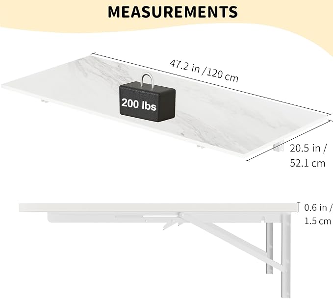 GOYLSER Wall Mounted Folding Table for Office, White Marble Fold Down Desk Laundry Folding Table Wall Mounted for Laundry Room/Home Kitchen, Length 47" Width 20.5"