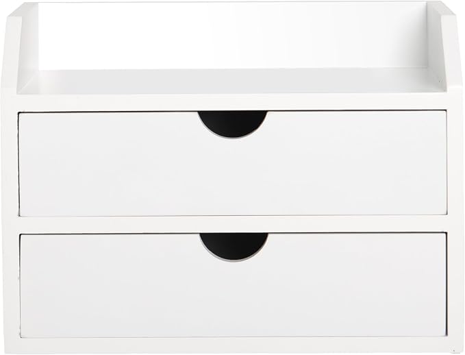 ZGZD Wooden Organizer Mini Desk Drawer Tabletop Office Supplies Desk Accessories for Office or Home White (2 Drawers)