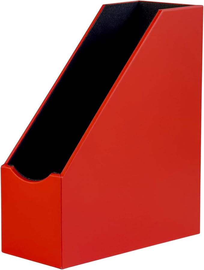 UnionBasic Magazine File Holder, Leatherette Desktop Document Organizer, Home Office Paper Holder File Storage Literature Sorter, Red