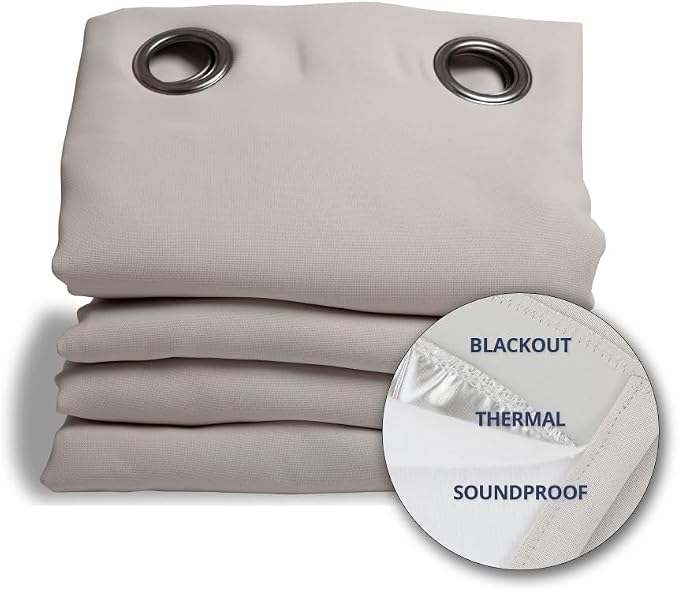 Moondream DecibelControl™ 3-in-1 Soundproof Curtain | Noise Reduction | Thermal Insulation | 100% Blackout | Patented Technology | Made in Europe | Grommet | 55" W x 95" L | Grey - Stone MC17