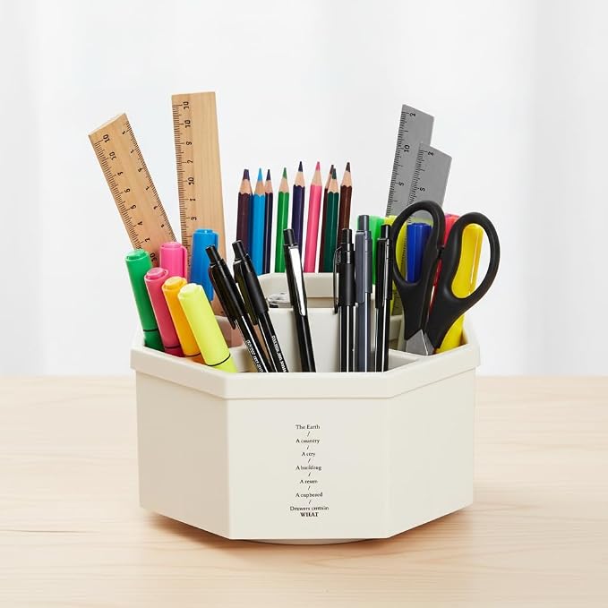 Jekelife 360 Degree Rotating Pen Holder,5-Compartment Desk Organizer,White | Smooth 360 degree rotating organizer with 5 compartments for pens, pencils, scissors, markers and office supplies.