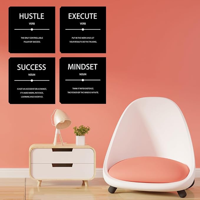 Motivational Hustle Execute Canvas Wall Art Framed Inspirational Quote Success Mindset Canvas Wall Decor Entrepreneurs Positive Painting Prints Poster for Office Workplace Living Room Bedroom Framed