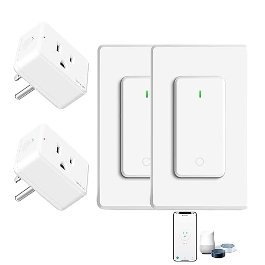 WiFi Plug with Switch,GreenCycle Smart Outlet with Remote,Compatible with Alexa and Google Home via Tuya,Compact Design,Remote Control Anywhere,15A/1500w,TUV FCC Listed(2.4G),2 Switch 2 Plug