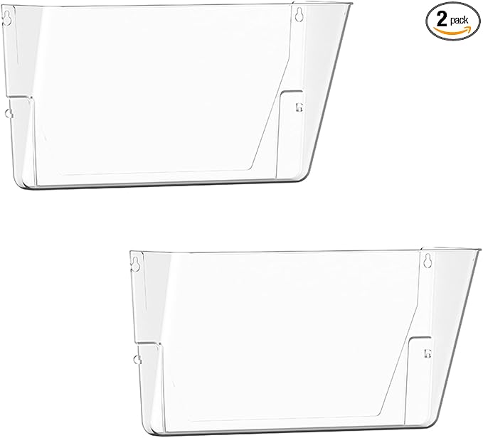 Gawerk Clear Acrylic Single Pocket, Plastic Hanging Wall Mount File Holder for Office Home (Clear, 2 Pack)