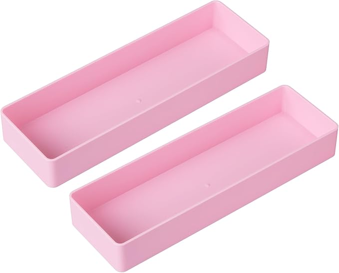 Teling 2 Pcs Pink Large Rectangular Desk Organizer Set, Half Accessory Tray, Plastic Tabletop Organizer for Office, Home, or Study, Dimensions: 9.45 x 2.95 x 1.38 Inches