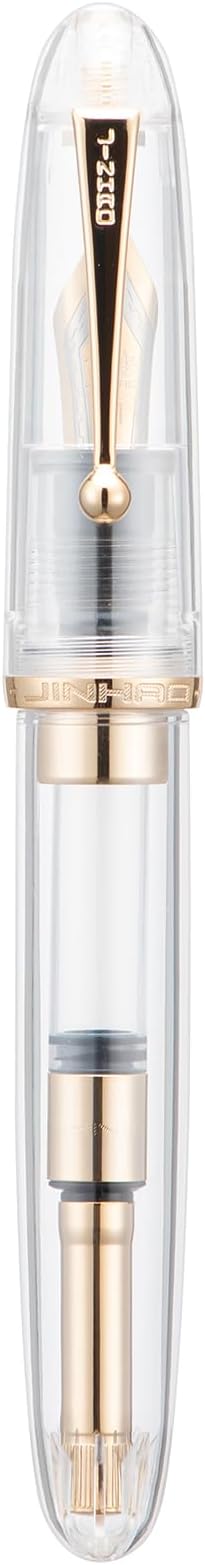 Jinhao 9019 DaDao Series Fountain Pen, Size 8 Extra Fine Nib with Large Ink Converter, Transparent Clear Design Smooth Writing Pen (Gold Trim)