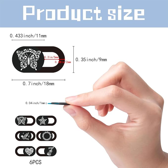 6Pcs 6 Styles Laptop Camera Cover Music Notes Privacy Guard Accessories, 0.04 Inch Ultra Thin Webcam Cover Protector Blocker for Desktop Computer Tablet Notebook Mini PC Home Office Use