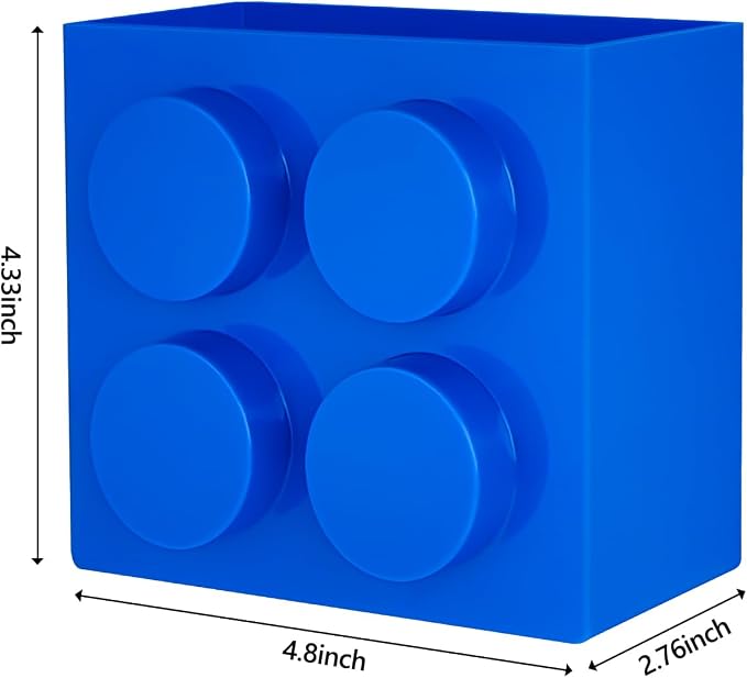 Magnetic Basket Organizer for Fridge - Lego-Style ABS Plastic Storage Box,No Drill Design for Kitchen Counter, Microwave & Whiteboard, Holds Up to 3.5 lbs (Blue)