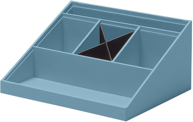 Rössler SOHO desk organiser | Multifunctional desk accessory with 6 compartments | Ideal as an office organiser, pen holder or filing system | Space-saving & hand-glued | Colour: Denim