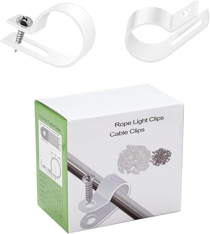 50 Pack 3/4'' P-Style Rope Light Clips with Stainless Steel Screw | Outdoor Mounting Clips/Cable Clips Clamps/Wire Management/Electrical Wiring/Concealed Wiring/Cord Installation/Christmas