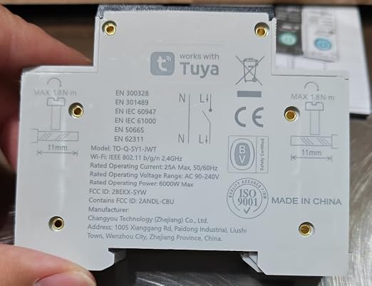 TONGOU DIY 1P+N Smart Wi-Fi Switch, Work with Alexa and Google Assistant for Voice Control, 25A with Energy Monitor, Smart Life/Tuya APP Remote Control, Timer Functions, DIN Rail Mounted,FCC Certified