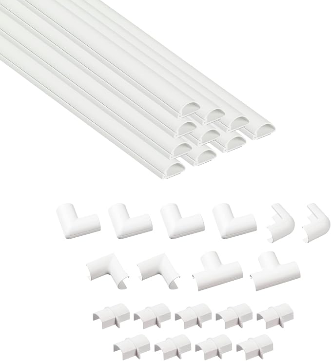 D-Line Half Round Cord Hider, Patented Cable Cover, Hide TV Wall Mount Wires, Raceway for Cords, Decorative Wire Covers, Paintable, Adhesive Cable Concealer, 10x 0.78in W x 0.39in H x 15.7in L, White