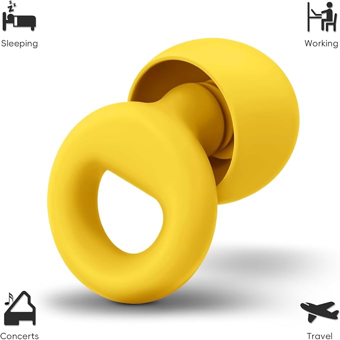 Noise Canceling Earplugs for Sleep and Concentration– New Flexible Earplugs for Better Attenuation–2 Pair Reusable –Deal for Side Sleepers &Noise Sensitive Person – 27dB Noise Cancellation–Yellow