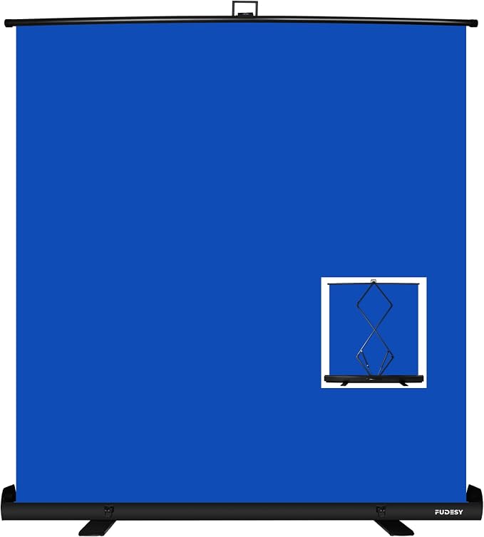 Blue Screen, Collapsible Chromakey Backdrop Retractable Photo Background | 74 x 76in Portable Chroma Key Panel, Wrinkle Resistant, Pull Up, Video Conference, Live Game, Streaming, Photographic Studio