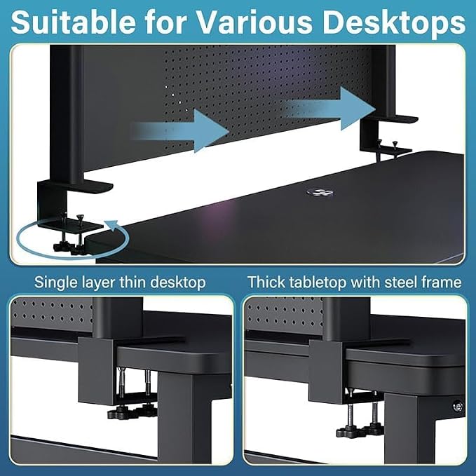 CHSSIH Clamp On Desk Pegboard Shelf - Metal Desktop Organizer Hutch with 2 Shelves for Storage and Display, Desk Add-On Shelf for Office, Dorm, or Computer Monitor Stand, Black (39.3")