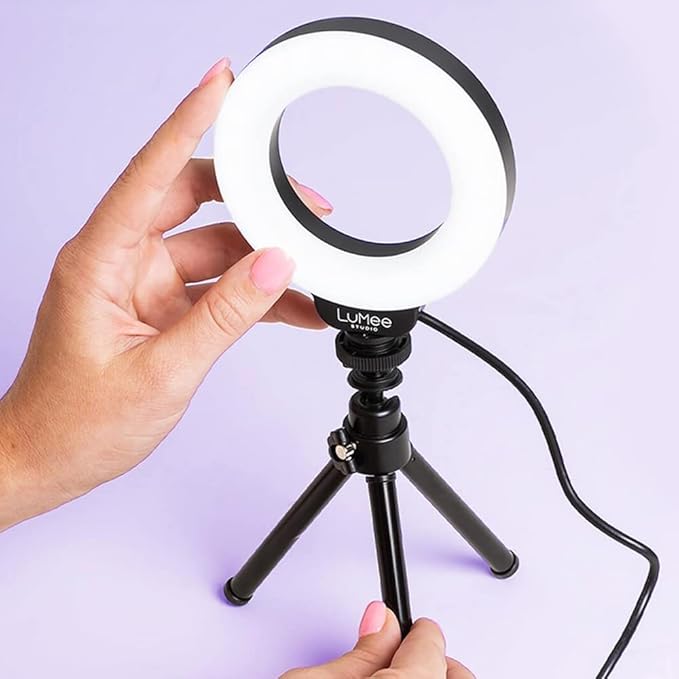 LuMee Studio - Ring Light with Tripod Stand - 4 Inch - Tripod and Laptop Clip Included - Black