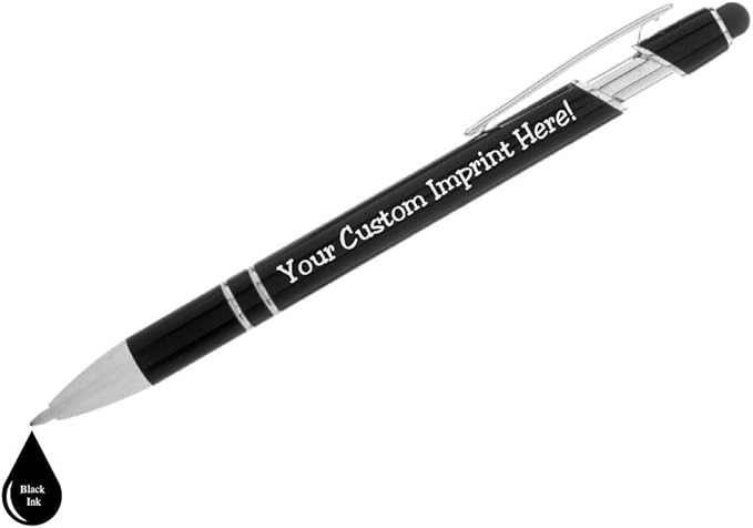 ExpressDesigns™ - Personalized Pens with Stylus - The Legacy - Custom Metallic Printed Name Pens - Black Ink - Imprinted with Logo or Message - Great Gift Ideas - Customizable -12 pcs/pack (Black)