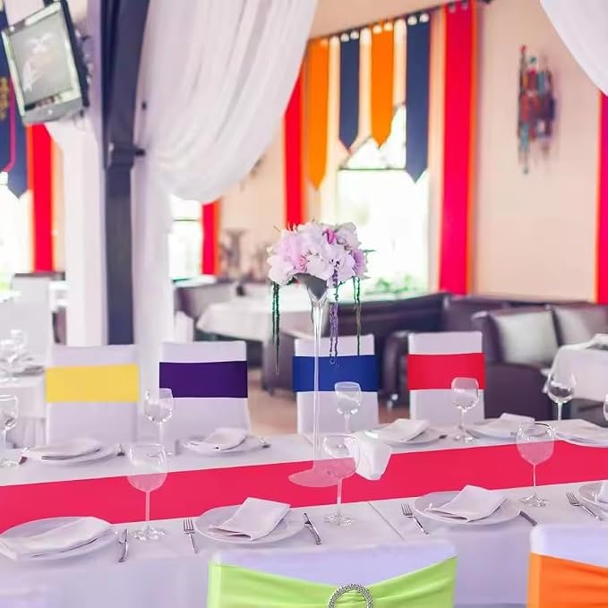 Tvoip 10PCS Chair Cover Stretch Band with Buckle Slider Sashes Bow Wedding Banquet Chair Decoration (Orange)